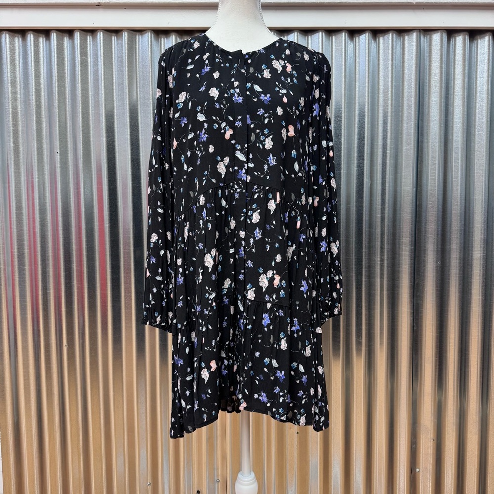 Aritzia Wilfred Floral Long Sleeve Button Front Tiered Drop Waist Dress